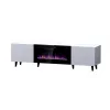 Mueble TV Cama Meble PAFOS EF con chimenea eléctrica 180×42×49 cm, blanco mate
