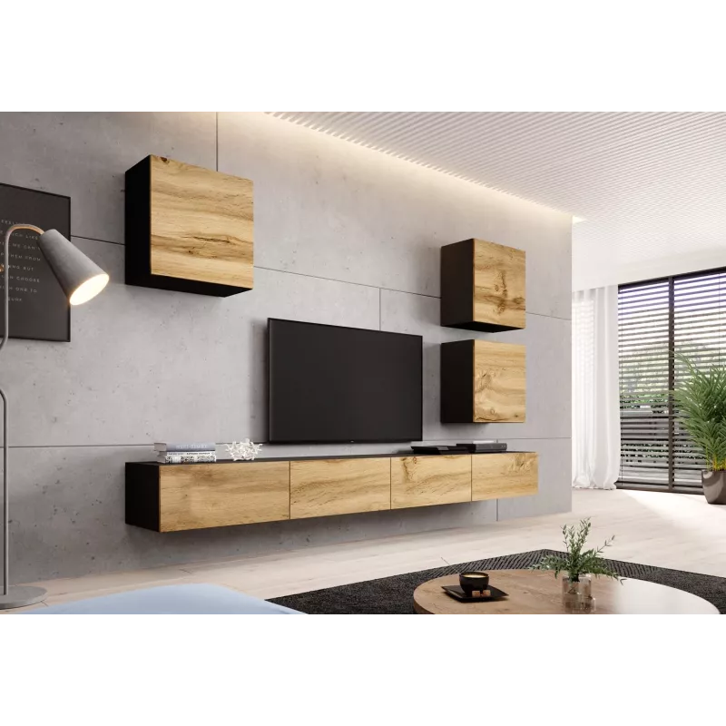 Armario de almacenaje de pared Cama Meble VIGO 50×50×30 cm negro / roble Wotan