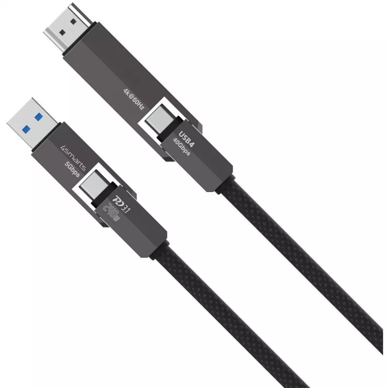 Cable USB4 a HDMI 4smarts ComboCord 240W 1,5 m – USB4 a HDMI, alimentación de 240W, longitud 1,5 m