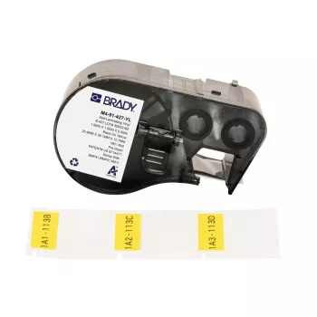 Brady, M4-91-427-YL, vinilo autolaminante, amarillo/transparente, 25,40 x 12,70(38,10) mm, permanente, para diámetro de cable de 4,00 - 8,10 mm (180 uds.) (170746)