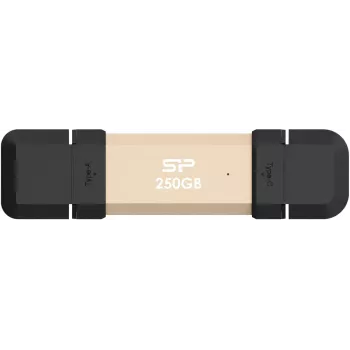 Memoria flash USB Silicon Power DS72 250 GB, USB 3.2 Gen 2 Type-A / Type-C, aluminio/tapa de goma, dorada