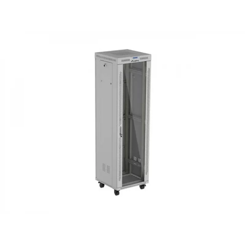 Armario rack de suelo LANBERG 19 pulgadas 42U 600×600 mm gris con puerta de cristal y LCD (flat pack)