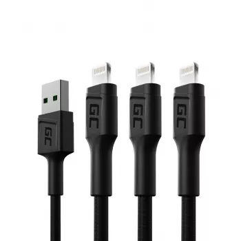 Set de 3 cables Green Cell GC Ray Lightning 200cm con iluminación LED blanca, carga rápida Apple 2.4A