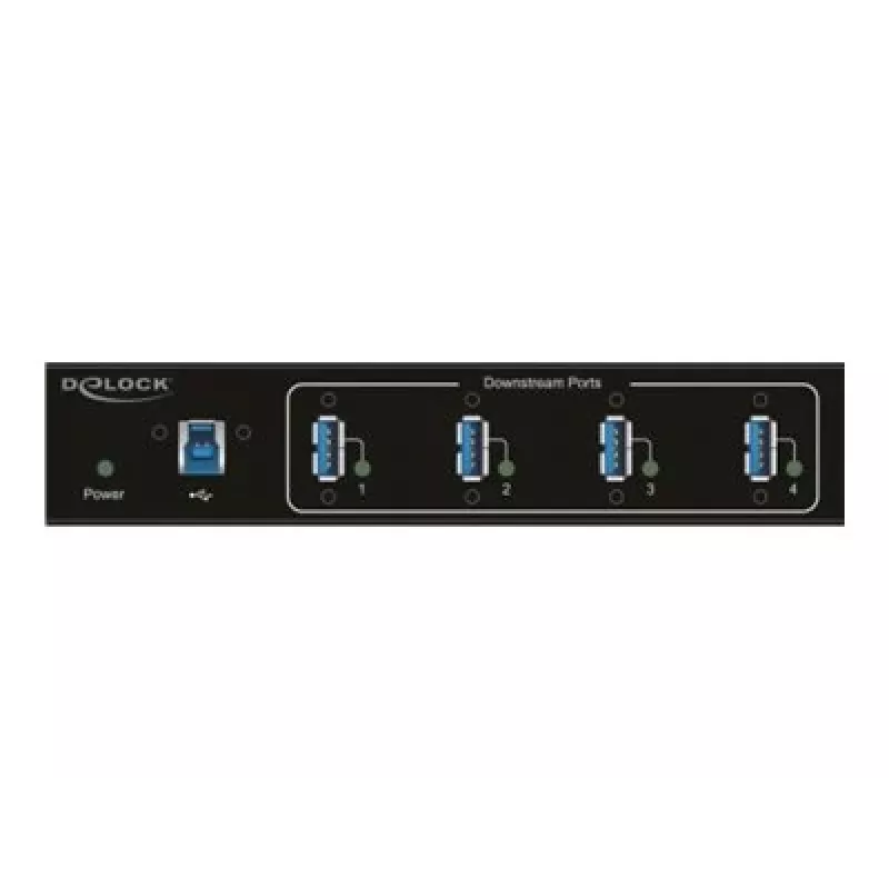 Delock 63309 hub USB industrial externo, 4 x USB 3.0 Type-A, protección ESD de 15 kV, carcasa metálica, montable en pared