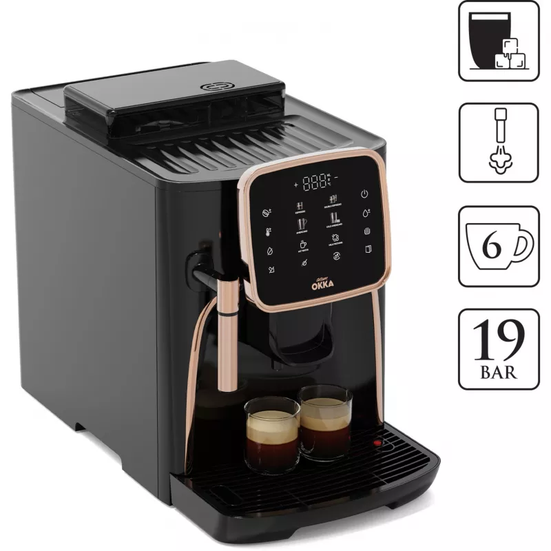 Okka Espresso Pro, superautomática negra/bronce, 1450 vatios