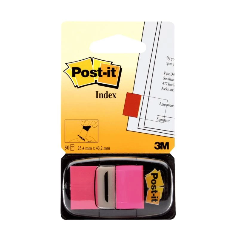 3M Post-it Index Rosa, estrecho, 50 marcadores adhesivos dimensiones, 25,4 x 43,2 mm, en dispensador desechable (I680-21)