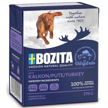Comida húmeda para perros BOZITA trozos en gelatina pavo, 370 g, perros adultos, proteína 7 %, grasa 5,5 %