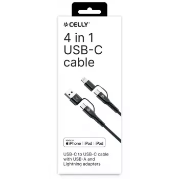 Cable Celly 4-IN-1 A+C a C+LIGHT 2M BK