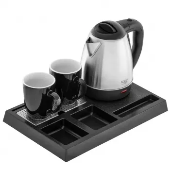 Adler AD 1354 hervidor de agua de hotel acero inoxidable 1,2 L + bandeja con tazas negro, acero