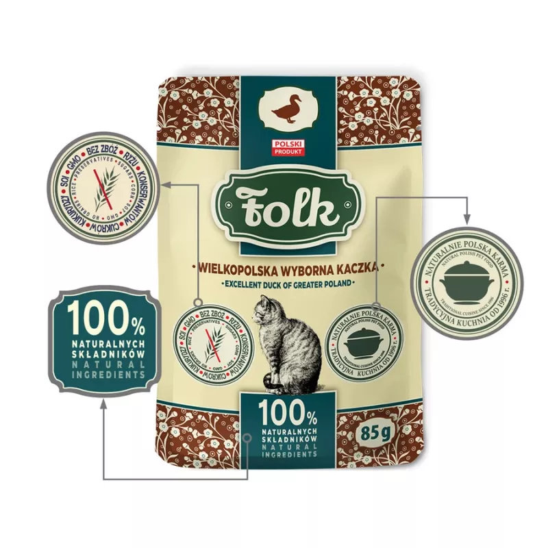 FOLK Excelente pato de Gran Polonia - Comida húmeda para gatos - 85 g