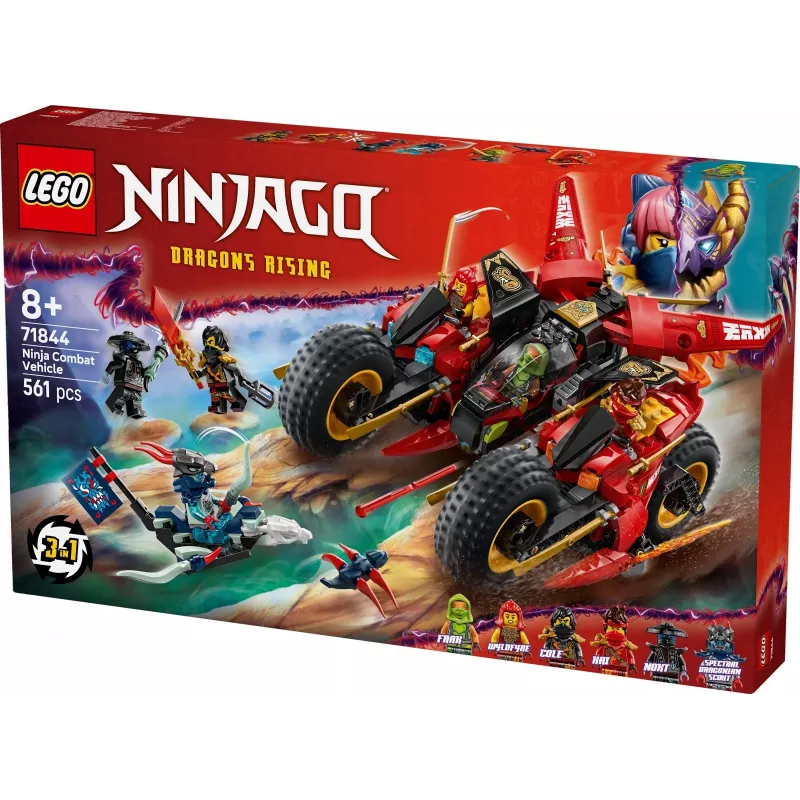 Set LEGO vehículo de combate ninja 71844 — NINJAGO, 561 piezas, 6 minifiguras, piezas móviles, 140×240×220 mm