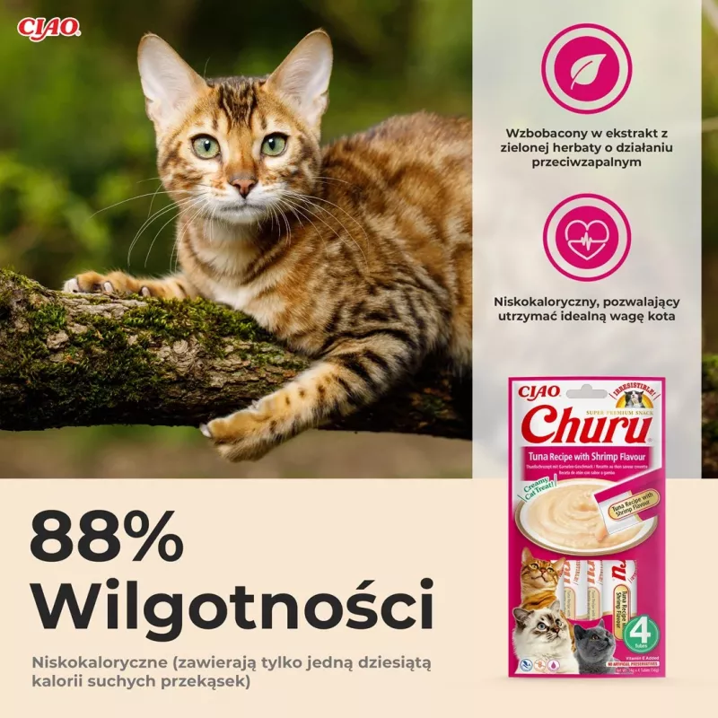INABA Churu Atún con sabor a gamba - Snacks para gatos - 4x14 g