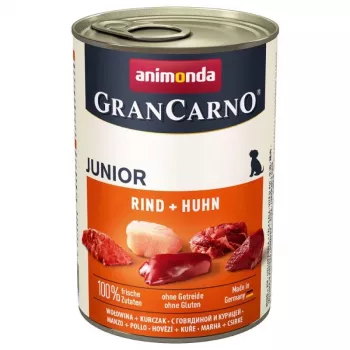Comida húmeda para perros animonda GranCarno Original Junior — ternera y pollo, 400 g lata, para la fase de crecimiento, sin gluten ni soja