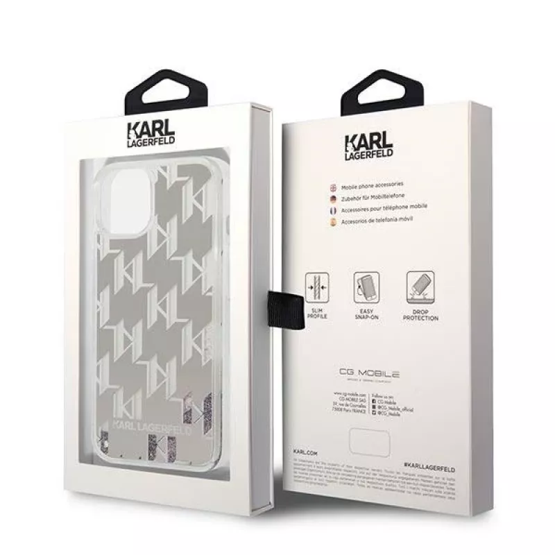 Karl Lagerfeld KLHCP14MLMNMS iPhone 14 Plus 6.7 funda rígida plata / plata Liquid Glitter Monogram