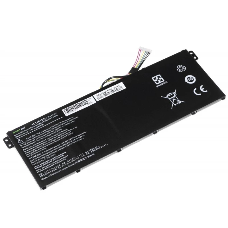 Batería Green Cell AC52 para Acer Aspire E11 ES1-111M ES1-131 E15 ES1-512 Chromebook CB3-111 CB5-311, 11,4V 2200mAh Li-Ion, 3 celdas, negra
