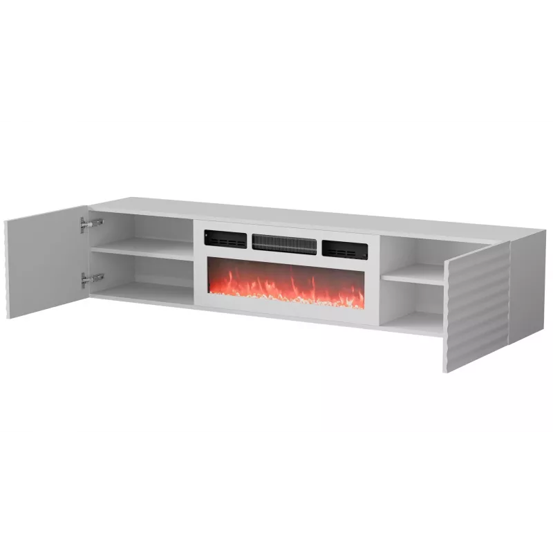 Mueble RTV Cama TULA 183x35x37 blanco mate + blanco con chimenea