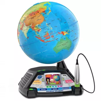 Globo terráqueo interactivo de vídeo VTech 80-605404 — globo terráqueo parlante educativo con contenido de audio e interactivo