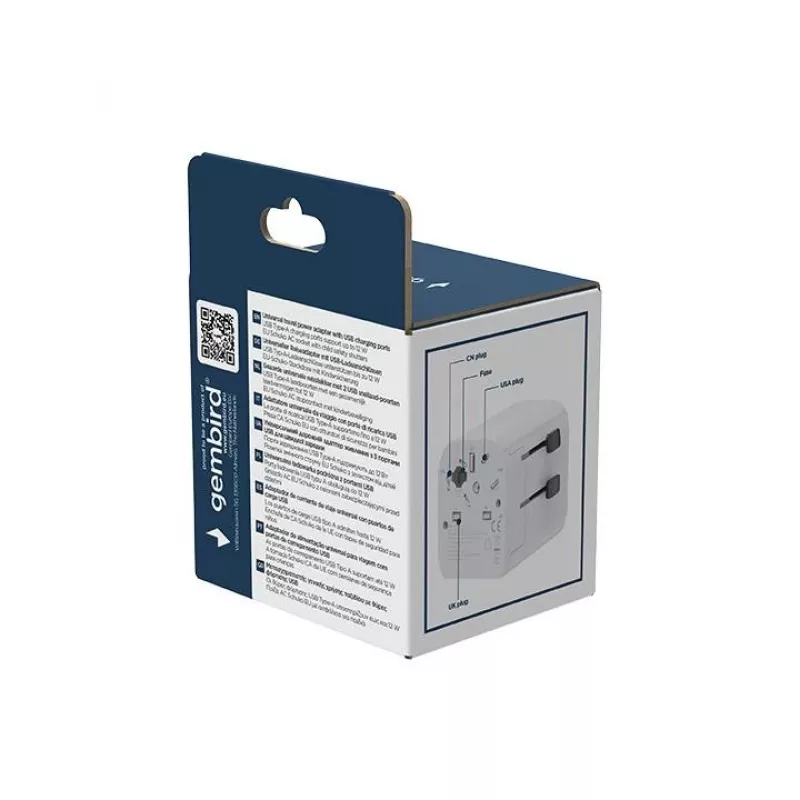 Adaptador de viaje universal GEMBIRD TPA-EU2A12-01-W 12W fuente de alimentación USB para tomas internacionales