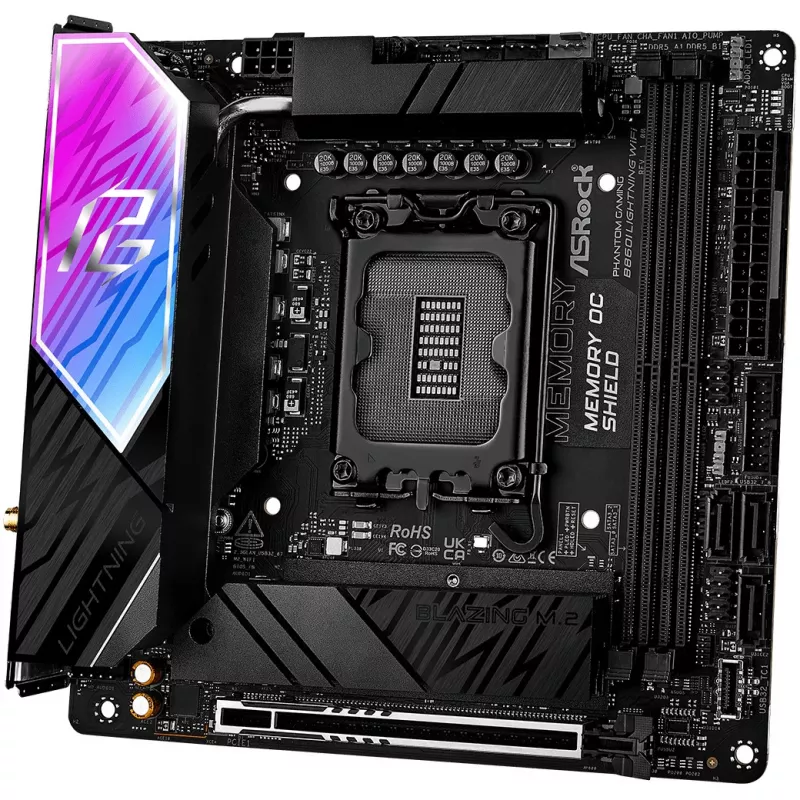 Placa base ASROCK B860I Lightning WiFi — Intel B860, LGA 1851, Mini-ITX, DDR5, 2x DIMM, 4x M.2, 2.5Gb LAN, Wi‑Fi 6E, Bluetooth 5.3