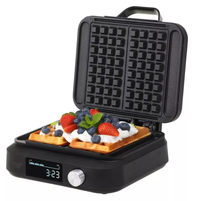 Gofrera Adler AD 3087 — gofrera eléctrica belga, 2200 W, 2 placas rectangulares 9×17 cm, negra