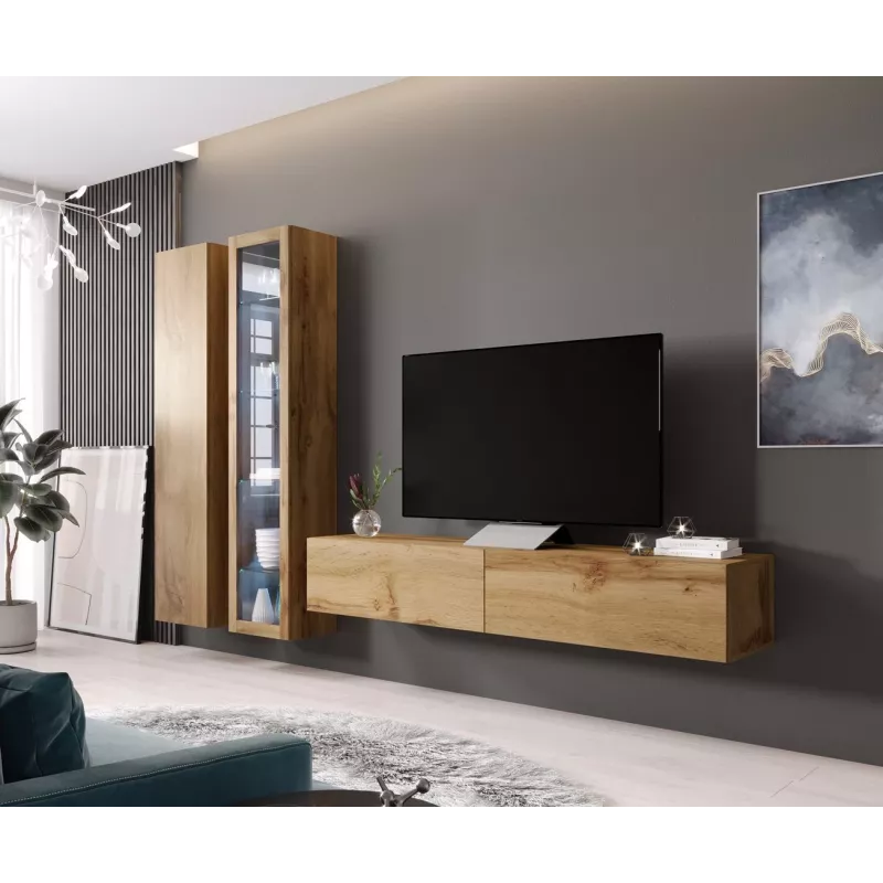 Vitrina Cama Meble VIGO 180 — vitrina de cristal de pared, 1800×400×300 mm, roble wotan