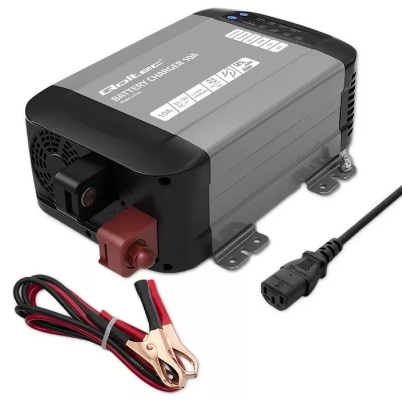 Qoltec 51952 cargador inteligente Monolith para baterías LiFePO4/AGM/GEL/SLA, 10 A, 24 V