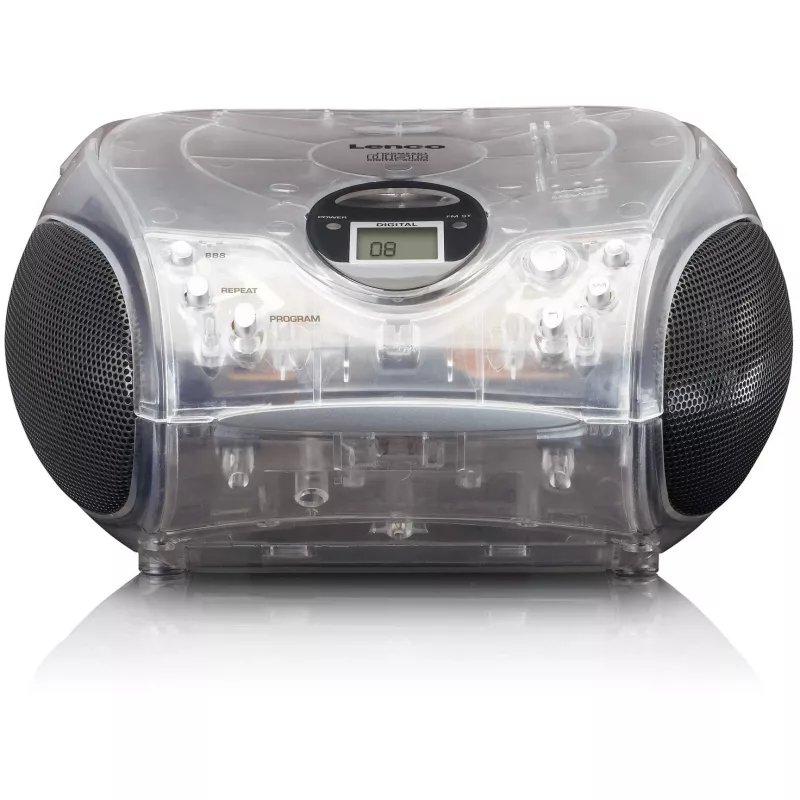 Radio portátil con reproductor de CD Lenco SCD-24TR — FM, salida de 4W, LCD, antena telescópica, funcionamiento con red/batería, 6 pilas C