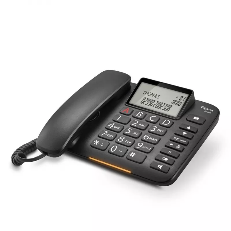 Teléfono analógico Gigaset DL380 con identificación de llamadas, auricular con cable, negro