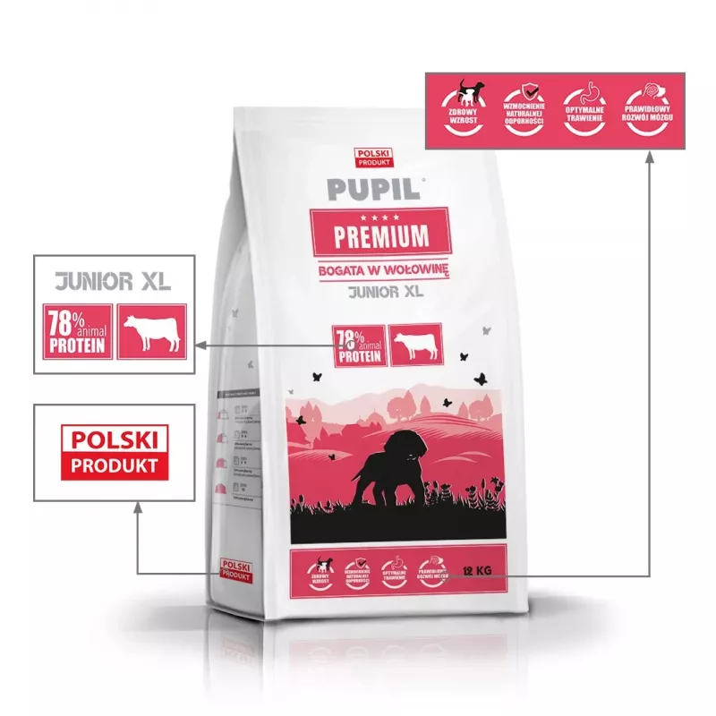 PUPIL Premium Junior razas grandes y gigantes Rico en ternera - Pienso seco para perros - 12 kg