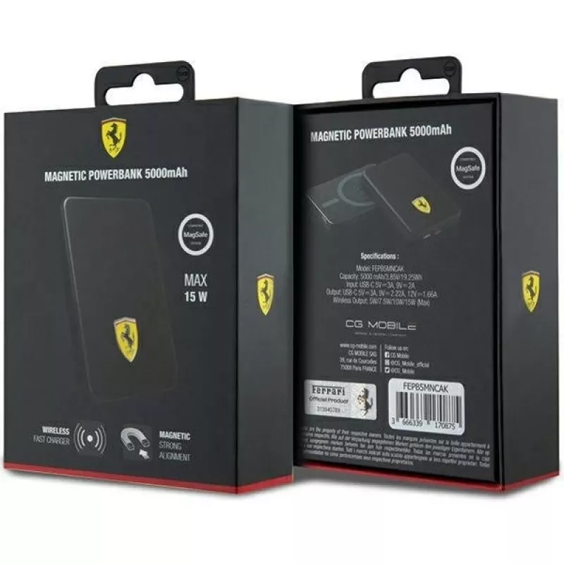 Ferrari Batería de potencia FEPB5MNCAK 15W 5000mAh Negro/Negro Metal Logo MagSafe