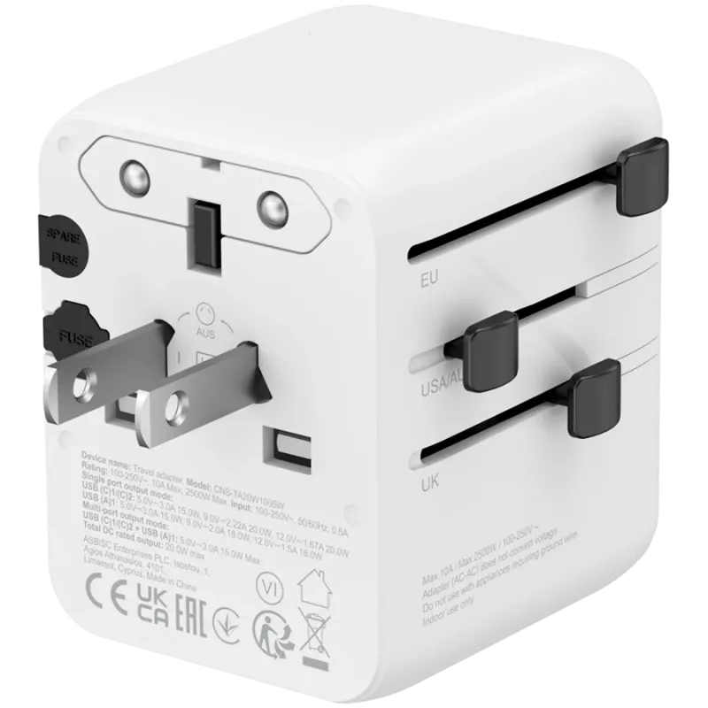 Adaptador de viaje CANYON OnTour 20 EU/UK/US/AUS 20W blanco