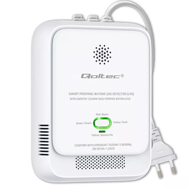 Sensor de fugas de gas QOLTEC 52652 — detector de propano/butano (GLP), alarma 85 dB, indicador LED