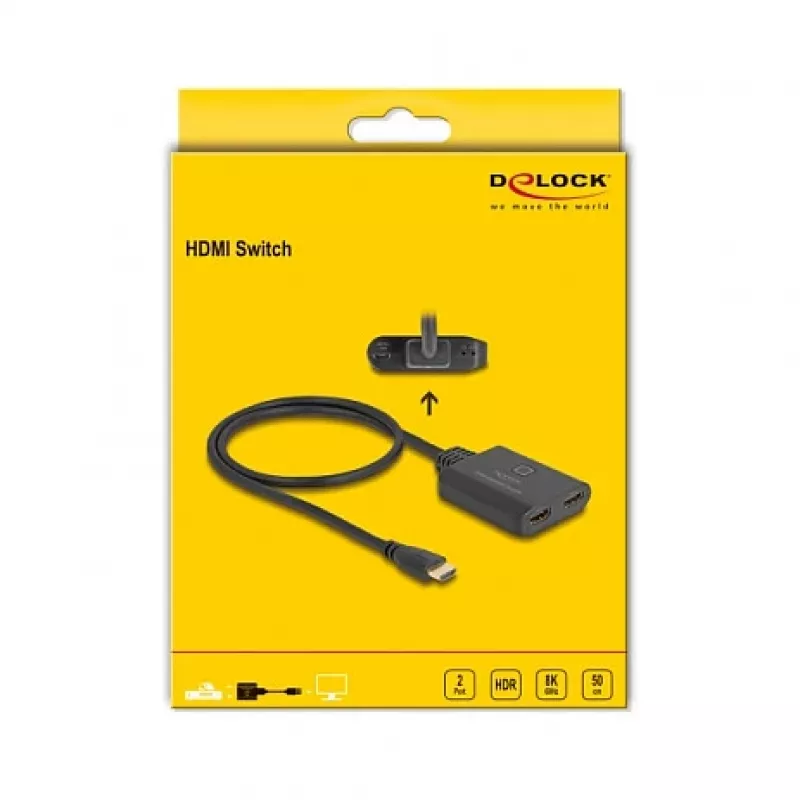 Switch HDMI DeLOCK 2 x HDMI entrada a 1 x HDMI salida 8K 60 Hz cable integrado 50 cm