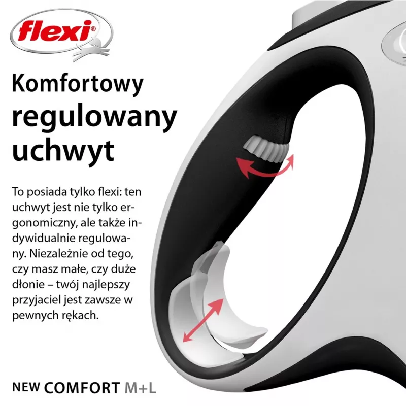 Flexi New COMFORT 8 m negra, correa retráctil gris para perro
