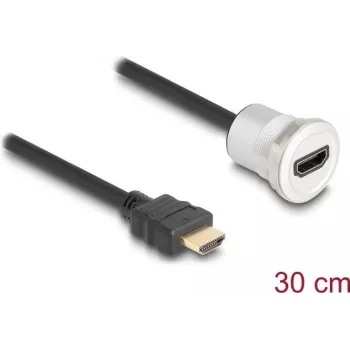 Cable HDMI DeLOCK 88180 0,3 m HDMI tipo A conector macho a conector hembra negro plata