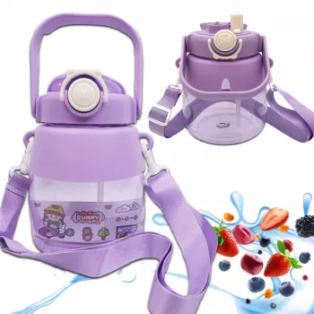 Botella de agua Extralink School Preschool con pajita y cordón para niños 1L