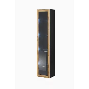 Vitrina Cama Meble VIGO 180 de pared con puertas de cristal 1800×400×300 mm negro/roble wotan