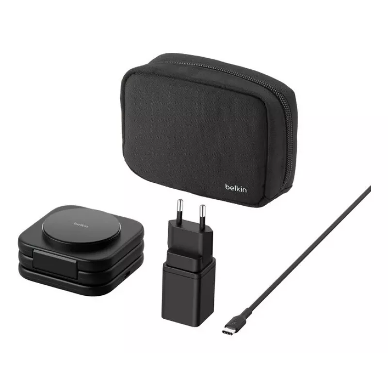 Belkin BoostCharge Pro Qi2 3 en 1 cargador inalámbrico de viaje magnético y plegable, negro, 15 W