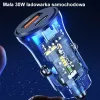 Cargador de coche usams CC164CC01 30W con 1×USB-A y 1×USB-C para carga rápida