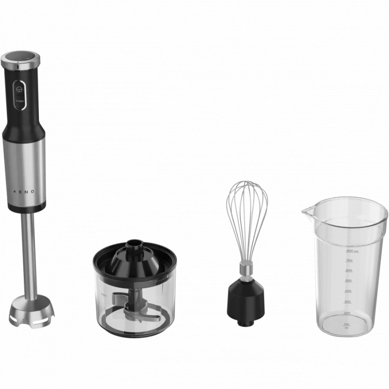 Batidora de mano, 1200 W, en CB, negra, cuchilla dentada, varillas, picadora, vaso