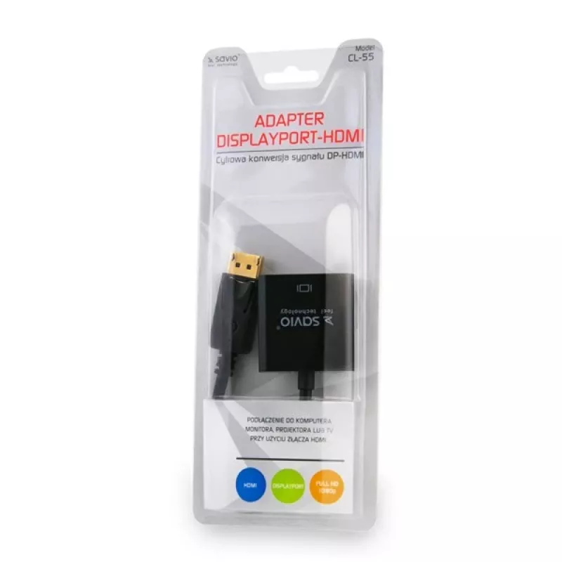 Savio CL-55 adaptador de cable de vídeo 0.2 m DisplayPort HDMI Type A (estándar) negro