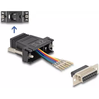 Adaptador cambiador de género DELOCK 67087 — D-Sub 15 (HD) hembra a RJ12 negro