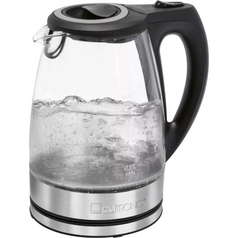 Hervidor de agua CLATRONIC WKS 3744 G — 1,7 L, 2200 W, acero inoxidable/plástico, indicador de nivel de agua