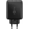 Cargador dual rápido USB-C, PD, GaN, 65 vatios (negro, 1x USB-C, 1x USB-A, Power Delivery)