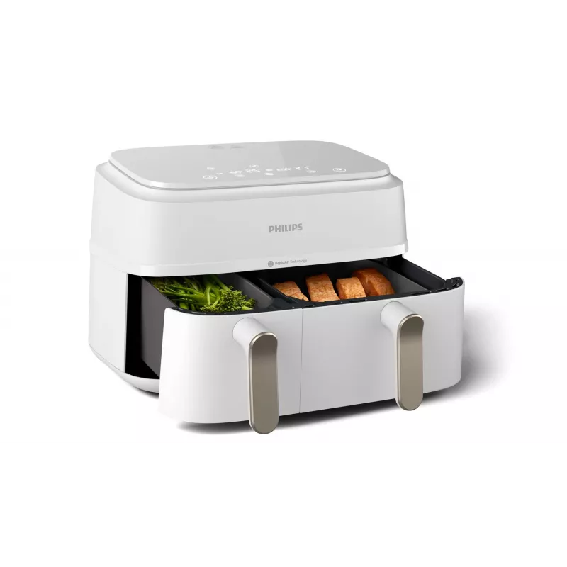 Freidora Philips serie 3000 NA353/10 doble 9 L de pie 2750 W freidora de aire plata, blanco