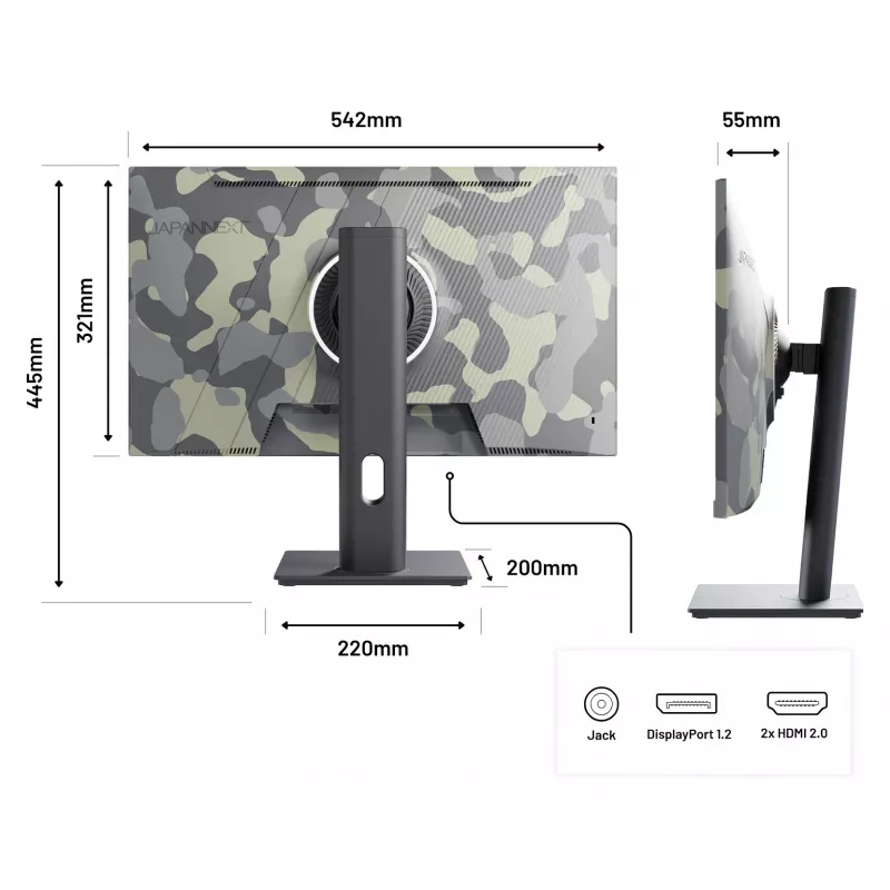 JAPANNEXT JN-IPS238FHD200F-HSP-CAMO monitor de ordenador 61 cm (24 inch) 1920 x 1080 píxeles Full HD LCD negro