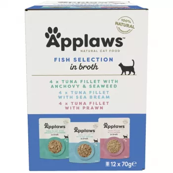 Applaws surtido de pescado multipack en caldo - Comida húmeda para gatos, 12 x 70 g