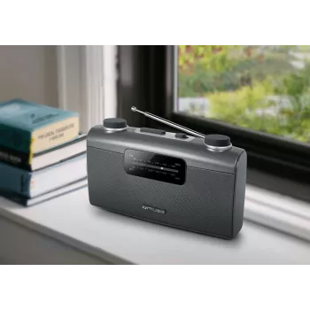 Radio portátil Muse M-058 R — AM/FM, control de volumen giratorio, a pilas o red eléctrica (230V, 50Hz), Negro/Gris