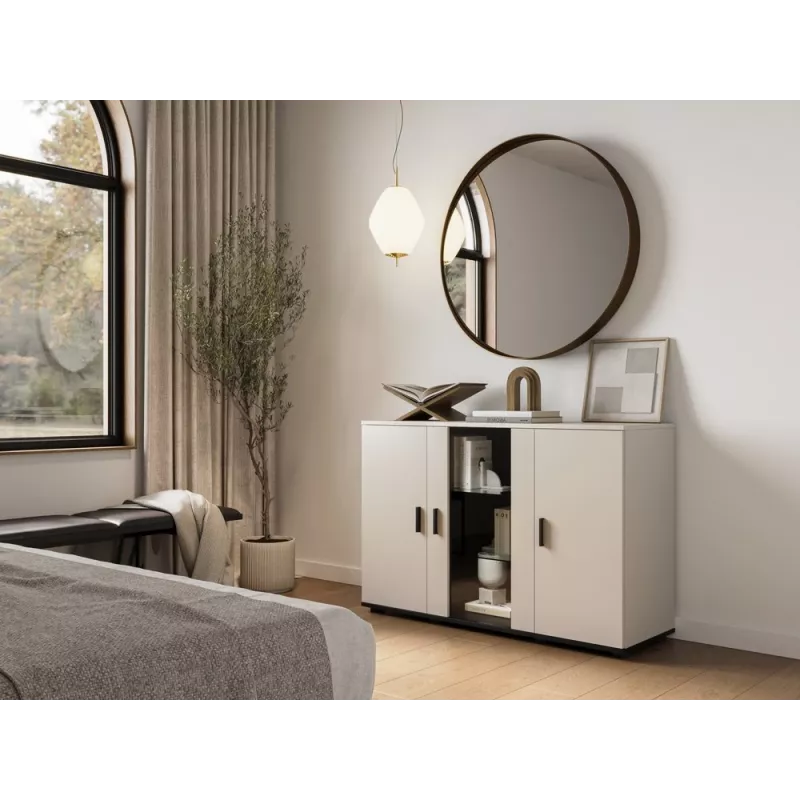 Cómoda Cama Meble SOHO 120×41×80 cm — frentes color cashmere, marco negro
