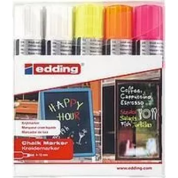Edding 4090 Set de rotuladores de tiza, 5 uds., gris/naranja/rosa/blanco/amarillo